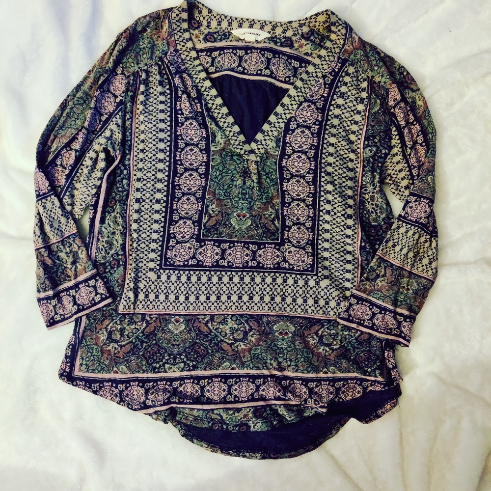 Lucky Brand V Neck Boho Top Size S